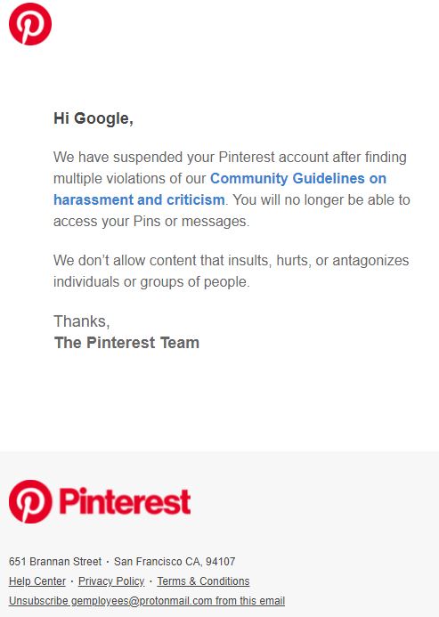 Pinterest Ban